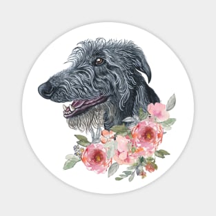 Scottish Deerhound Dog with Flowers  Illustration Art Magnet